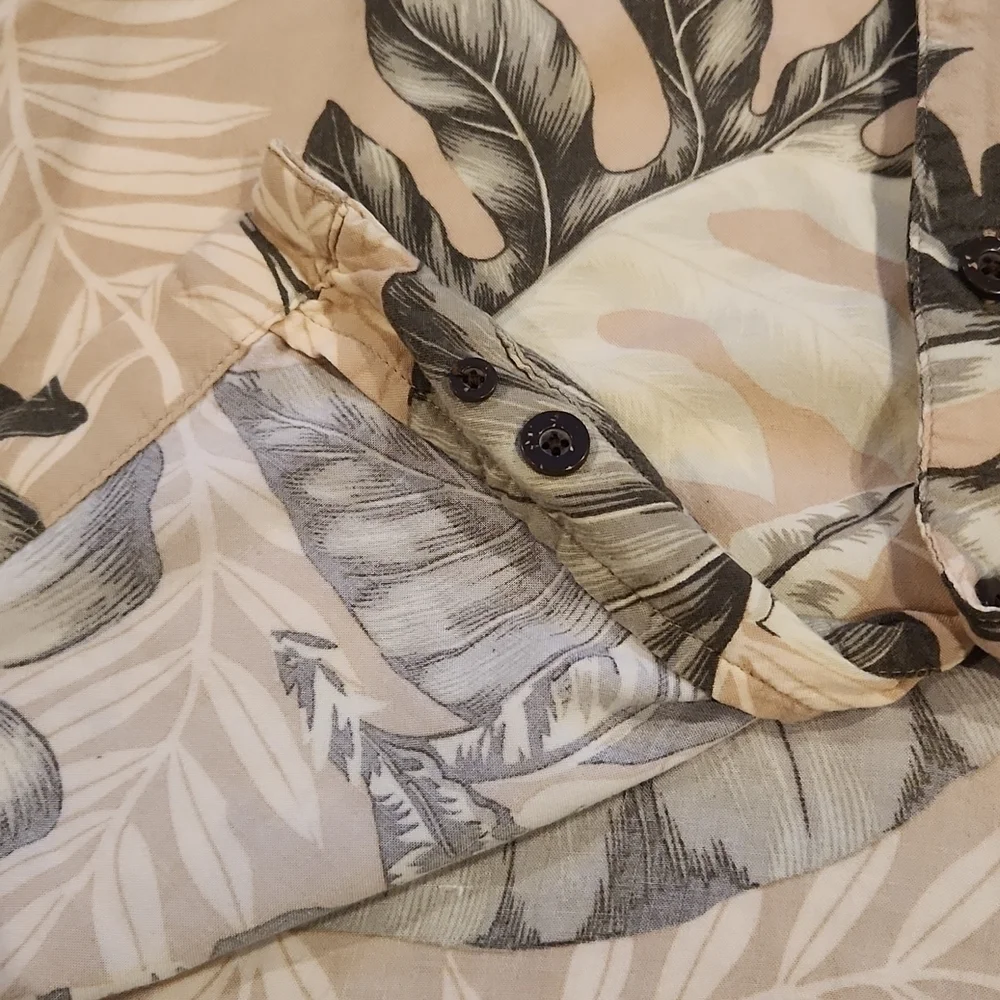 PANAMA Jack Tan & Green Leaf Print Button-Up Shirt